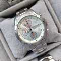 Seiko Chrono Brushed Steel Red Quartz Chronograph